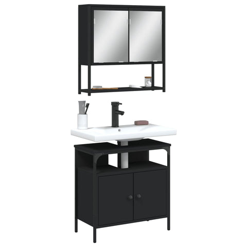 ZNTS 2 Piece Bathroom Furniture Set Black Engineered Wood 3214655