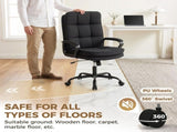 Double Padded Linen-Look Office Chair - Black T3398P550246