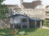 Wooden Rabbit Hutch Outdoor, Double Tier with Water-Resistant Roof, Ramp 147 x 54 x 84 cm, Grey T3398P375356