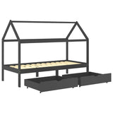 Kids Bed Frame with Drawers Dark Grey Solid Pine Wood 90x200cm 322144