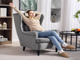 Modern Accent Chair, Upholstered Wingback Armchair with High Backrest and Pillow, Velvet-Feel Fabric T3398P377888