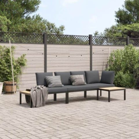 ZNTS 3 Piece Garden Sofa Set with Cushions Black Aluminium 3283707