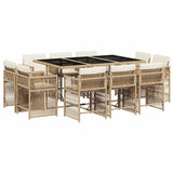 11 Piece Garden Dining Set with Cushions Beige Poly Rattan 3211750