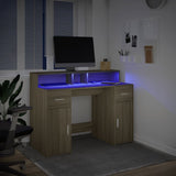 Desk with LED Lights Sonoma Oak 120x55x91 cm Engineered Wood 3309413