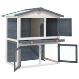 170837 Outdoor Rabbit Hutch 3 Doors Grey Wood