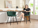Set of Two Velvet-Feel Lotus Bar Stools - Dark Green T3398P377908