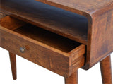 Solid Wood Curved Chestnut Console Table, 2 Drawers, 1 Open Slot, Dark Brown B2743P403023