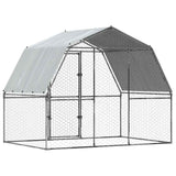 Chicken Cage with Roof and Door Silver Galvanised Steel 3294910