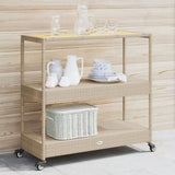Bar Cart 3-Tier Beige Poly Rattan and Solid Wood Acacia 368725