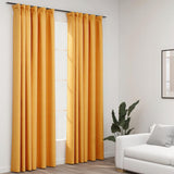 Linen-Look Blackout Curtains with Hooks 2 pcs Yellow 140x245 cm 321198