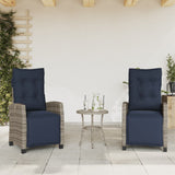 3 Piece Bistro Set with Cushions Grey Poly Rattan 365255