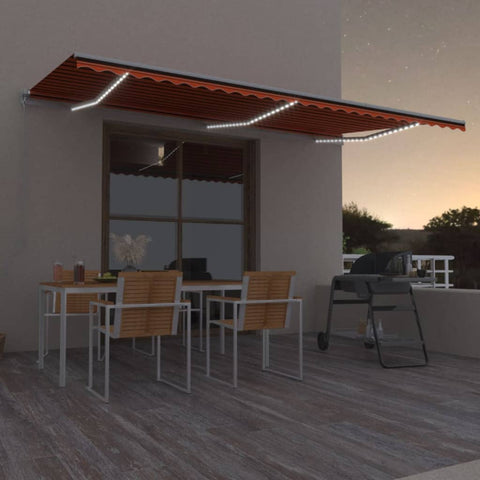 ZNTS Manual Retractable Awning with LED 600x350 cm Orange and Brown 3069045