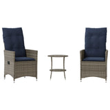 3 Piece Bistro Set with Cushions Grey Poly Rattan 365656