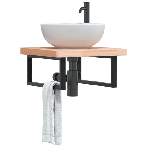 Basin Shelf Wall Mounted Steel and Solid Wood Beech 3302421
