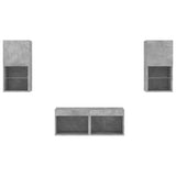 4 Piece TV Wall Cabinets with LED Lights Concrete Grey 3216572