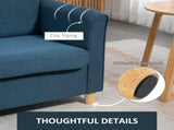 Compact Loveseat Sofa, Modern 2 Seater Sofa for Living Room with Wood Legs and Armrests, Blue T3398P378084
