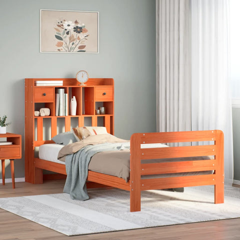ZNTS Bookcase Bed without Mattress Wax Brown 90x200 cm Solid Wood Pine 3309955