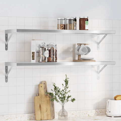 Wall Shelves 2 pcs 100x30x3 cm Silver Stainless Steel 30279