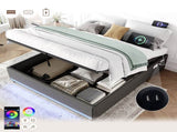 4ft6 Double Hydraulic Storage Bed, No Headboard Linen Bed Frame with APP Control LED Lights, Side N652P386117G