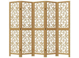 Room Divider 5 Panels Brown Solid Wood Paulownia 358872