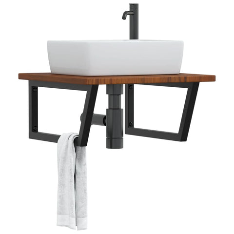 Basin Shelf Wall Mounted Steel and Solid Wood Oak 3302487
