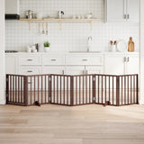 Dog Gate with Door Foldable 6 Panels Brown 300 cm Poplar Wood 352197