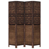 Room Divider 4 Panels Dark Brown Solid Wood Paulownia 358707