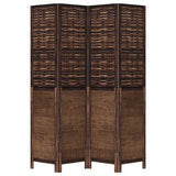 Room Divider 4 Panels Dark Brown Solid Wood Paulownia 358707