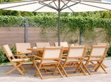 Folding Garden Chairs 8 pcs Beige Fabric and Solid Wood 3214585