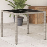 Garden Table with Glass Top Light Grey 90x90x75 cm Poly Rattan 368122