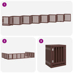 Dog Gate with Door Foldable 15 Panels Brown 750 cm Poplar Wood 3155661
