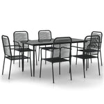 7 Piece Garden Dining Set Black Cotton Rope and Steel 3156541