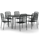 7 Piece Garden Dining Set Black Cotton Rope and Steel 3156541