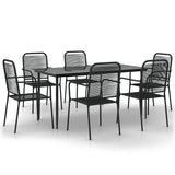7 Piece Garden Dining Set Black Cotton Rope and Steel 3156541