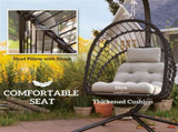 Outdoor PE Rattan Swing Chair with Foldable Basket and Cushion, Garden Patio Hanging Egg Chair with T3398P328053