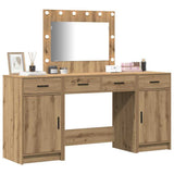 Dressing Table with Mirror Lights 3 pcs Brown Engineered Wood 3334253