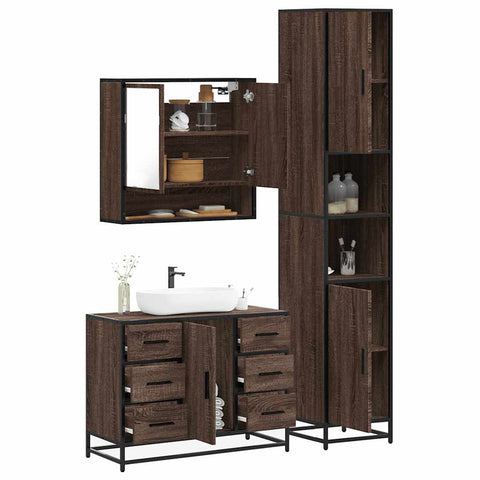 ZNTS 3 Piece Bathroom Furniture Set Brown Oak Engineered Wood 3301114