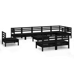 ZNTS 10 Piece Garden Lounge Set Solid Wood Pine Black 3082913