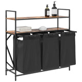Laundry Basket 3 Compartments with Shelves Smoked Oak 859082