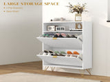 12 Shoe Storage Cabinet, with Chevron Indents and Gold Tone Accents - White T3398P330362