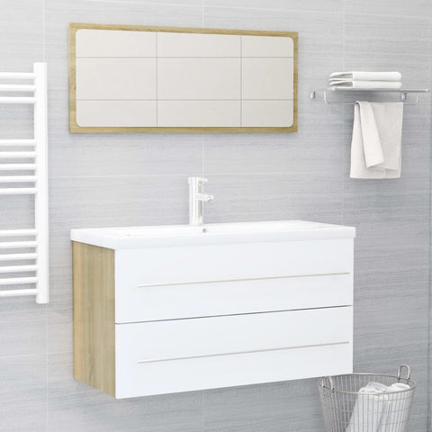 ZNTS 2 Piece Bathroom Furniture Set White and Sonoma Oak Engineered Wood 804850