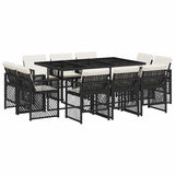 11 Piece Garden Dining Set with Cushions Black Poly Rattan 3210846
