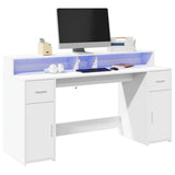 ZNTS Desk with LED Lights White 160x55x91 cm Engineered Wood 3309429