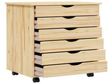 Rolling Cabinet with Drawers MOSS Clear Varnish Solid Pine wood 42032401