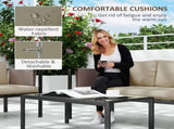 4 Piece Metal Garden Furniture Set with Tempered Glass Coffee Table, Texteline Pocket, Outdoor Set T3398P327922