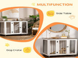 Dog Crate Furniture, Dog Cage End Table, with Wheels, for Large Dogs, 106 x 60 x 82 cm - White T3398P376404