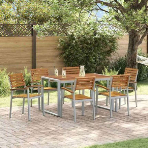 Garden Dining Set 7 pcs Grey and brown Solid acacia wood 3284360