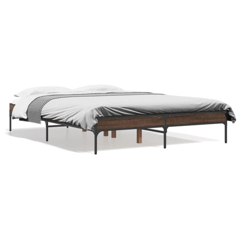 ZNTS Bed Frame Brown Oak 140x190 cm Engineered Wood and Metal 845040