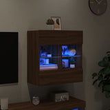 TV Wall Cabinet with LED Lights Brown Oak 58.5x30x60.5 cm 837098