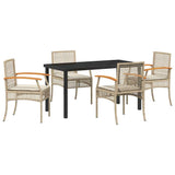 Garden Dining Set with Cushion 5 pcs Beige and Black Rattan 3380829